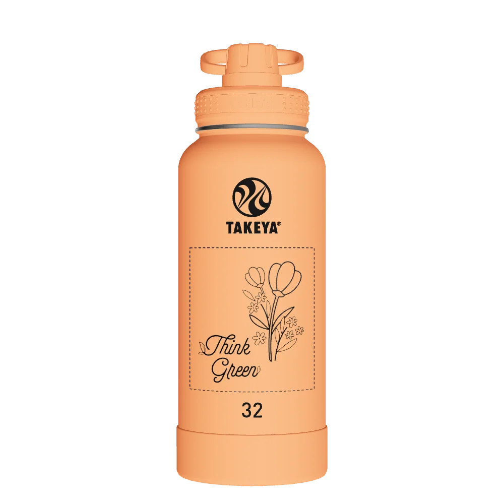 Takeya Actives Water Bottle With Spout Lid - 32oz Tart Orange - Model 51036-TAKEYA-ACTIVES-WATER-BOTTLE-WITH-SPOUT-LID-CUSTOMIZED-68-32OZ-TART-ORANGE