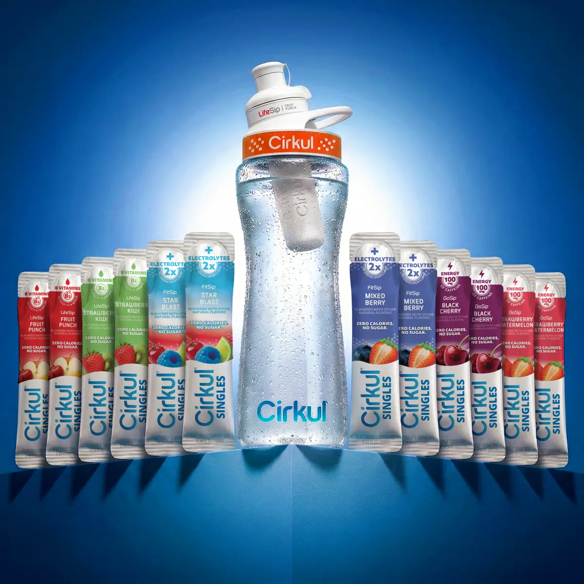 Cirkul 22oz. Plastic Bottle, LifeSip® Fruit Punch, & 18pk Cirkul® Singles - Model BUND-PB22-1PKLIFEFP-US-SINGLES-18PK-ALT