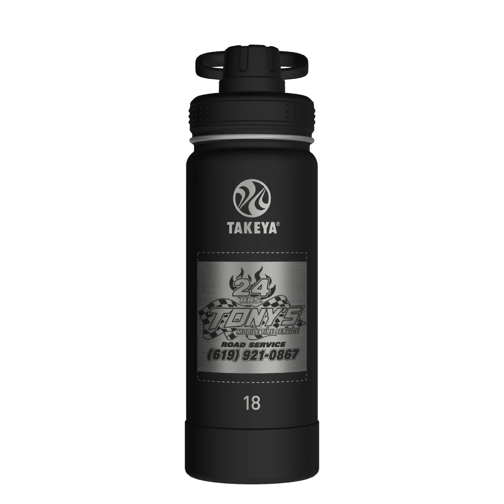 Takeya Actives Water Bottle With Spout Lid - 18oz Onyx - Model 51060-TAKEYA-ACTIVES-WATER-BOTTLE-WITH-SPOUT-LID-CUSTOMIZED-252-18OZ-ONYX