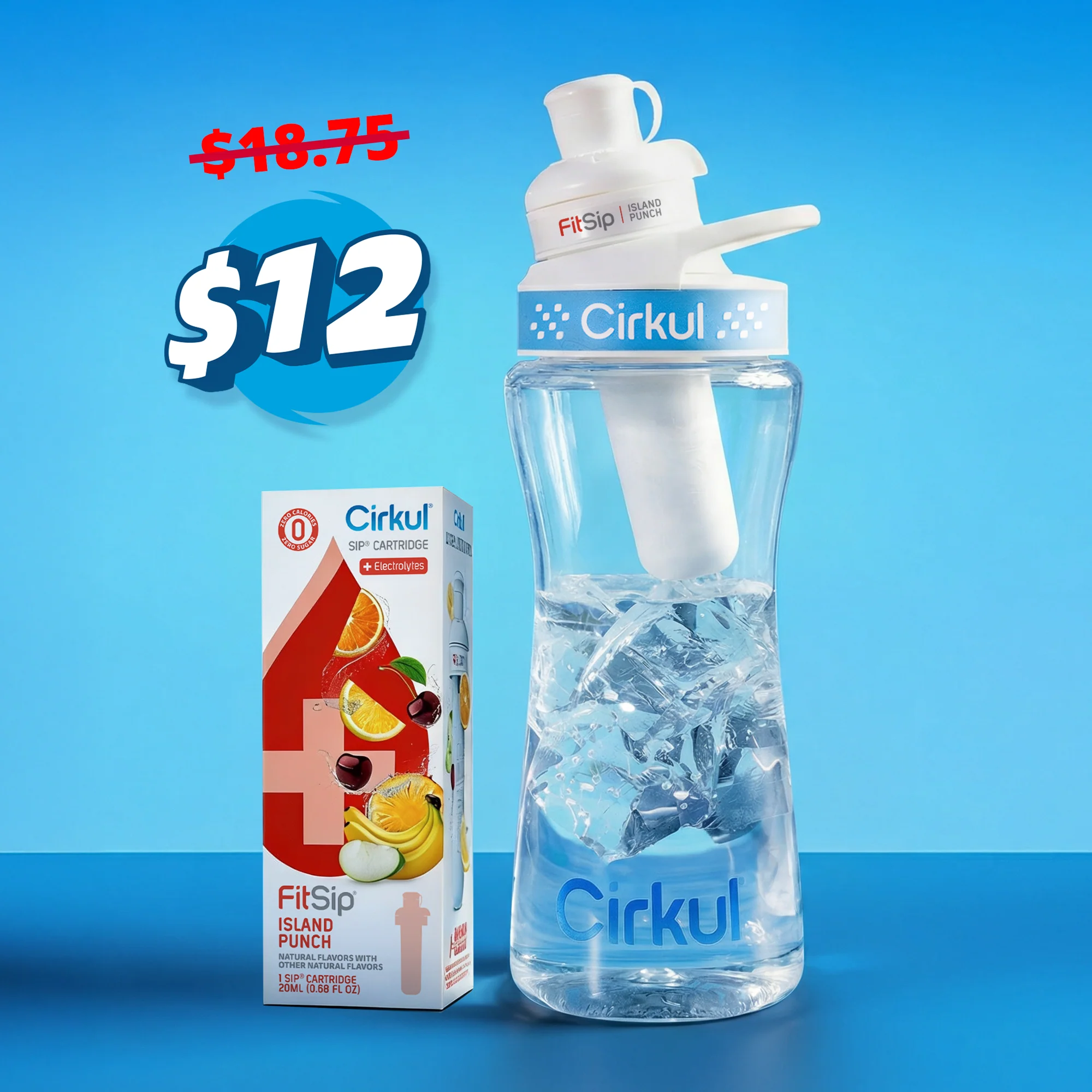 Cirkul 16oz. Plastic Bottle with Blue and White Lid 2.0 Bundle