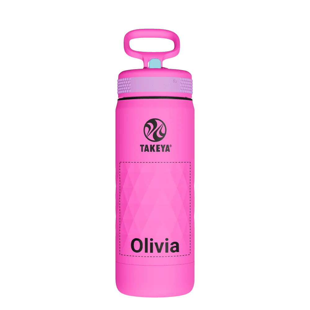 Takeya Kids Sport Water Bottle With Straw Lid - 18oz Fuchsia Flash - Model 51894-TAKEYA-KIDS-SPORT-WATER-BOTTLE-WITH-STRAW-LID-CUSTOMIZED-40-18OZ-FUCHSIA-FLASH