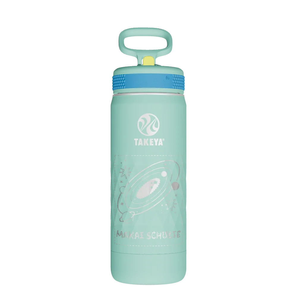 Takeya Kids Sport Water Bottle With Straw Lid - 18oz Brilliant Turquoise - Model 51896-TAKEYA-KIDS-SPORT-WATER-BOTTLE-WITH-STRAW-LID-CUSTOMIZED-41-18OZ-BRILLIANT-TURQUOISE